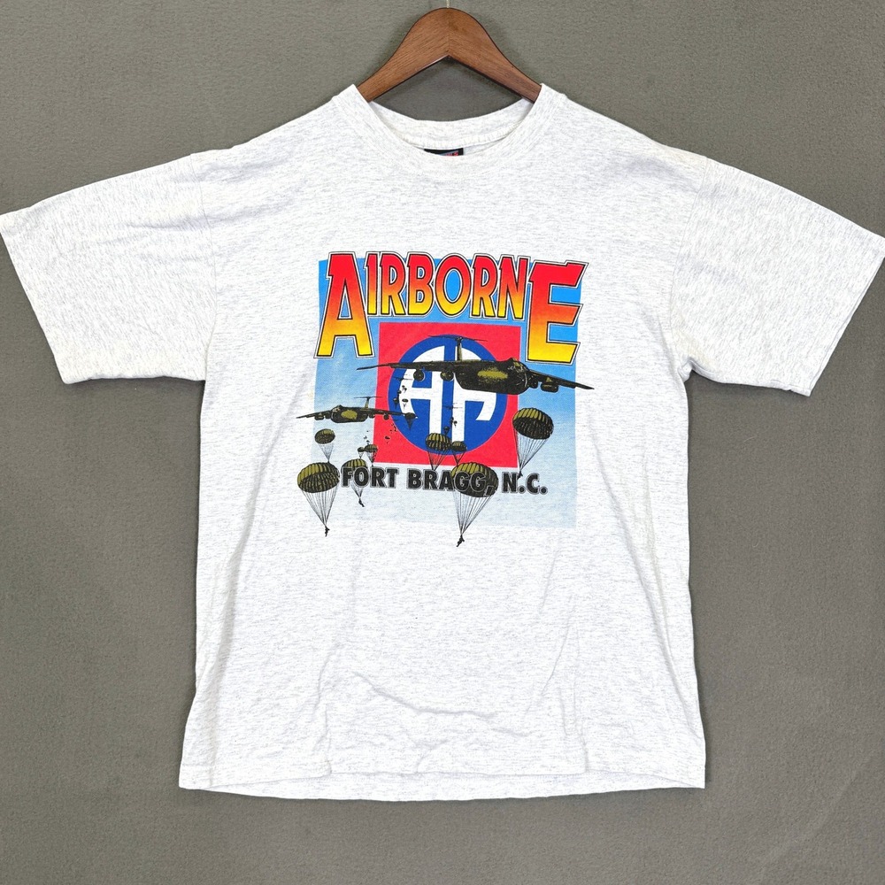 Vintage Fort Bragg Airborne Shirt Men L Gray Soffe Cotton USA Military Graphic